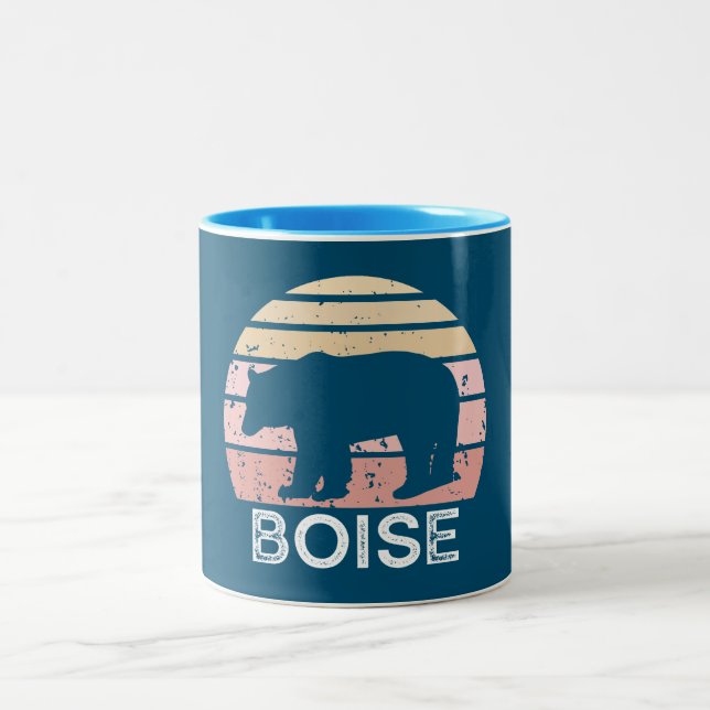 Boise Idaho Retro Bear Two-Tone Coffee Mug (Center)