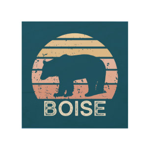 Boise Idaho Retro Bear Wood Wall Art