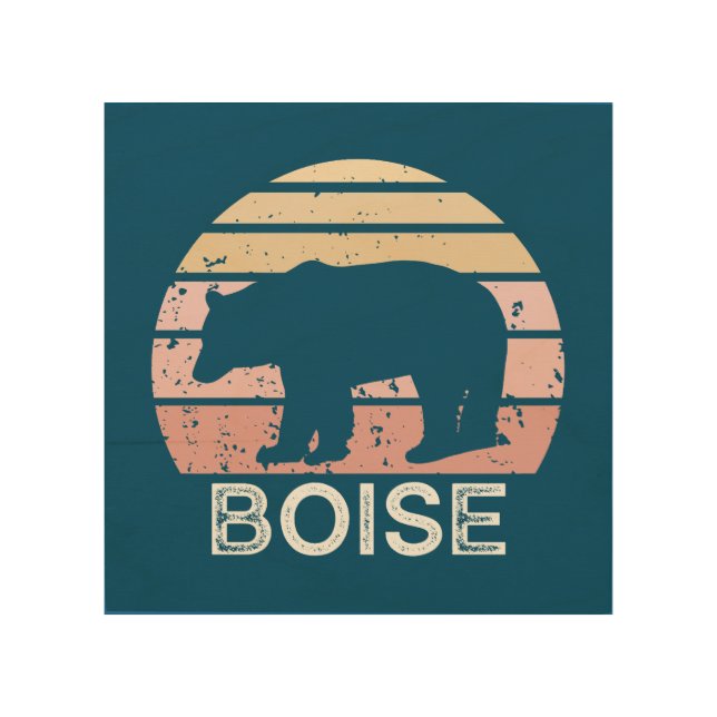 Boise Idaho Retro Bear Wood Wall Art (Front)