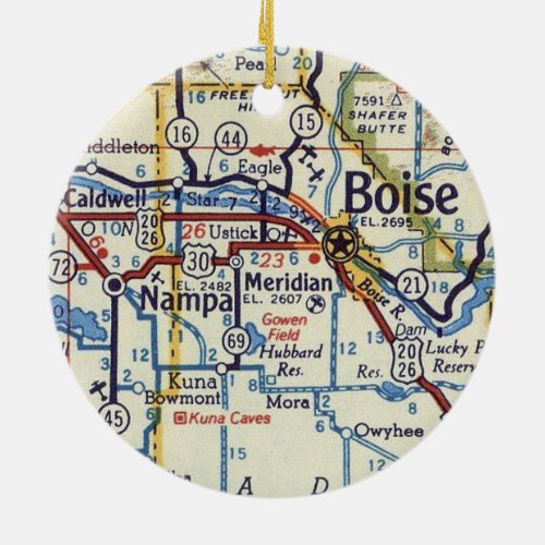 Boise Idaho Vintage Map Ceramic Ornament