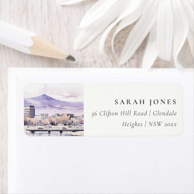 Boise, Idaho Watercolor Landscape Address Label (Insitu)