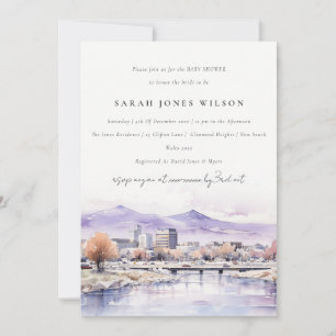 Boise, Idaho Watercolor Landscape Baby Shower Invitation