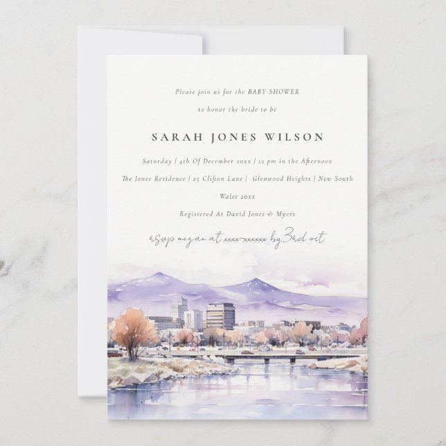 Boise, Idaho Watercolor Landscape Baby Shower Invitation (Front)