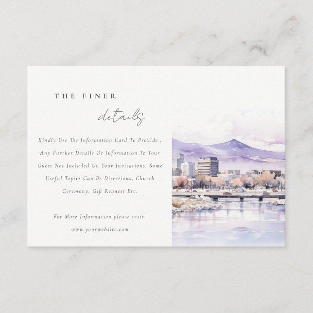 Boise, Idaho Watercolor Landscape Wedding Detail Enclosure Card (Front)