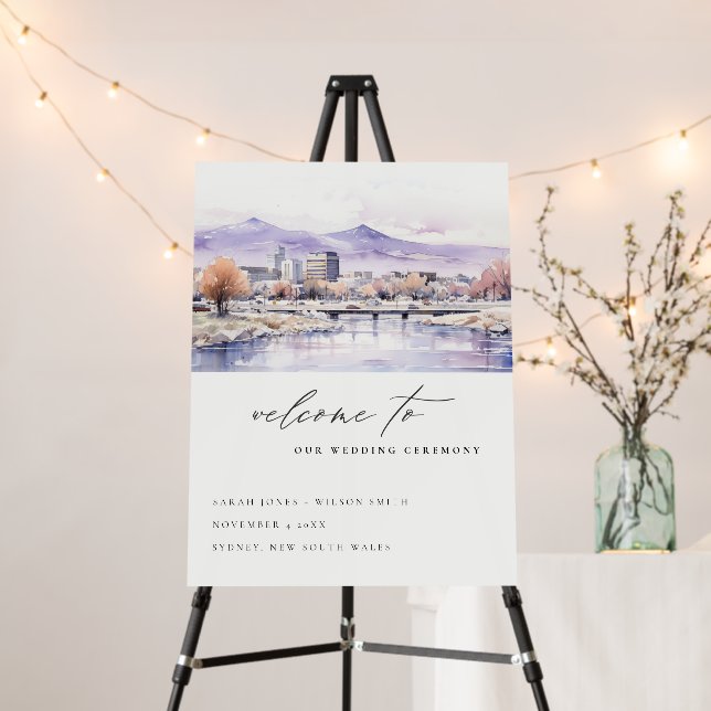Boise Idaho Watercolor Landscape Wedding Welcome Foam Board (In Situ (Stand))