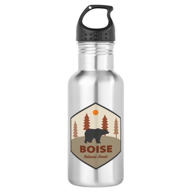 Boise National Forest Idaho Bear Stainless Steel Water Bottle (Front)
