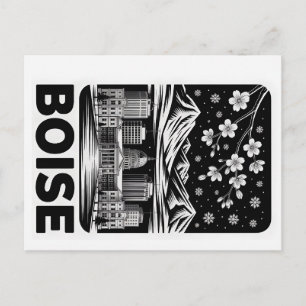 Boise Skyline Black and White Woodcut Winter Postcard