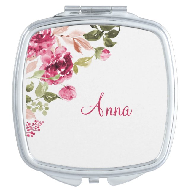 Boisenbberry Floral Monogrammed Compact Mirror (Front)