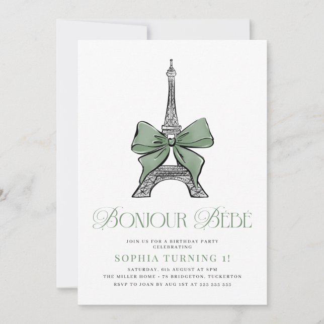Bojour Bebe Elegant Parisian 1st Birthday Invitation (Front)