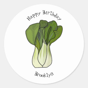 Bok choy cartoon illustration classic round sticker