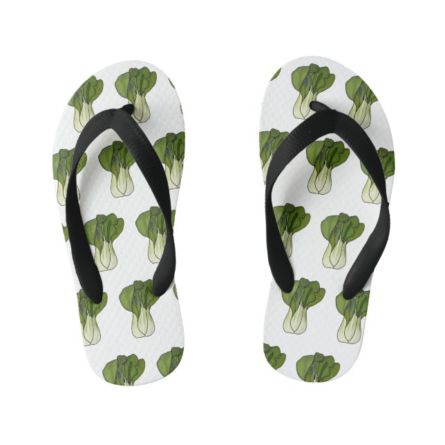 Bok choy cartoon illustration  kid's flip flops (Footbed)