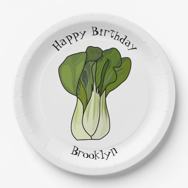 Bok choy cartoon illustration paper plates (Front)