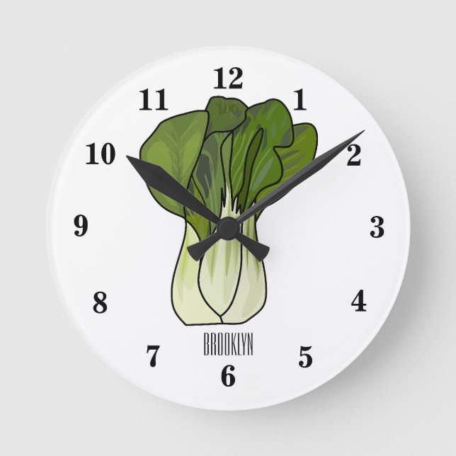 Bok choy cartoon illustration round clock (Front)