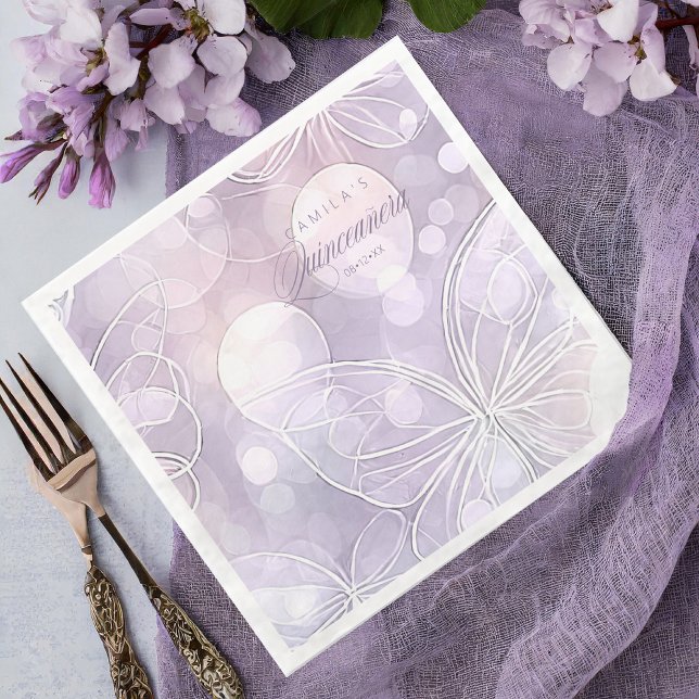 Bokeh and Butterfly Quinceanera Lavender ID1030 Paper Dinner Napkins (Creator Uploaded)