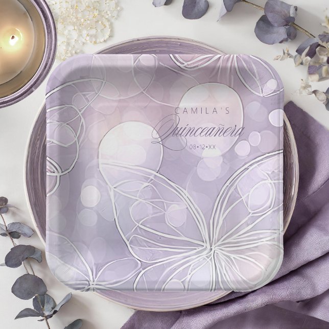 Bokeh and Butterfly Quinceanera Lavender ID1030 Paper Plates (Creator Uploaded)