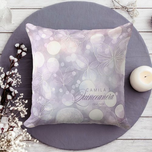 Bokeh and Butterfly Quinceanera Lavender ID1030 Throw Pillow