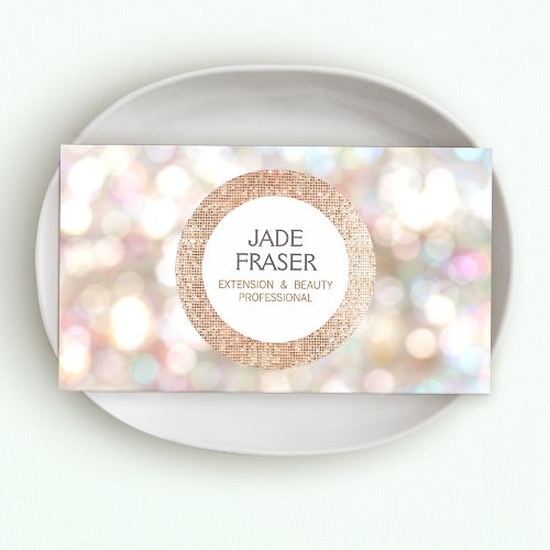 Bokeh and Rose Gold Sequin Beauty and Fashion Business Card
