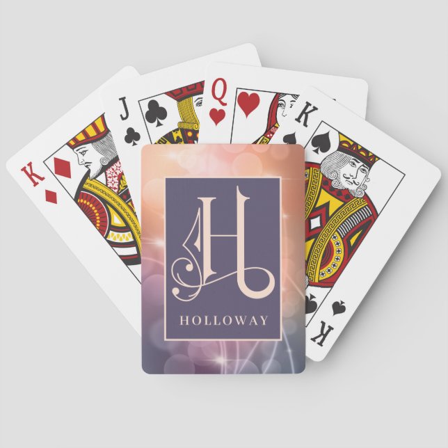 Bokeh Background  H Monogram, Personalize Poker Cards (Back)