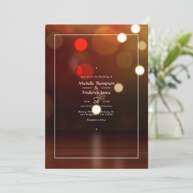 Bokeh Beach Wedding Invitation (Standing Front)