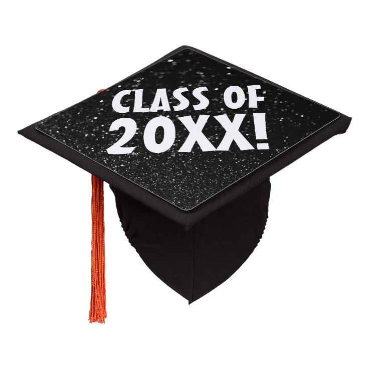 Bokeh Black Glitter Class of 20XX Graduation Cap Topper | Zazzle