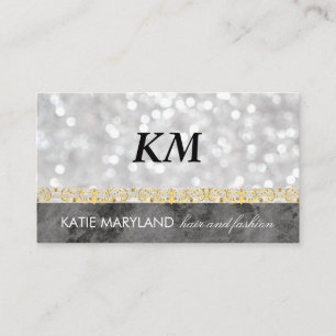 Bokeh Black Marble Gold Floral Foil Monogram Business Card