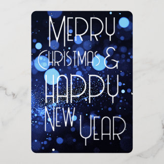 Bokeh Blizzard Merry Christmas & Happy New Year Foil Holiday Card