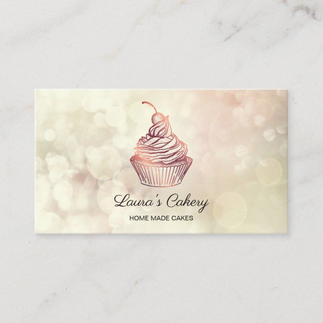 Bokeh Cakes & Sweets Cupcake Home Bakery Business Card (Front)
