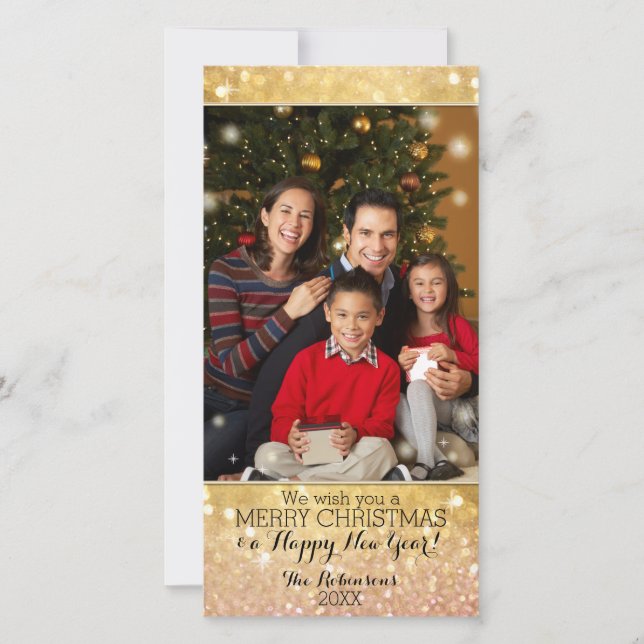 Bokeh Christmas Family Photograph Sparkle Shimmer Holiday Card (Front)