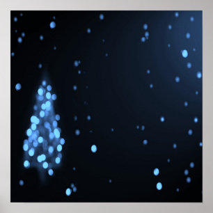 Bokeh Christmas Tree Background - Blue Poster