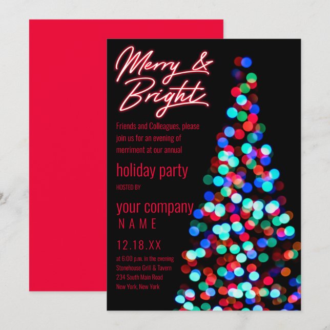 Bokeh Christmas Tree Corporate Holiday Party Invitation (Front/Back)