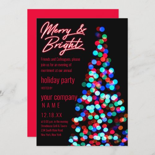 Bokeh Christmas Tree Corporate Holiday Party Invitation