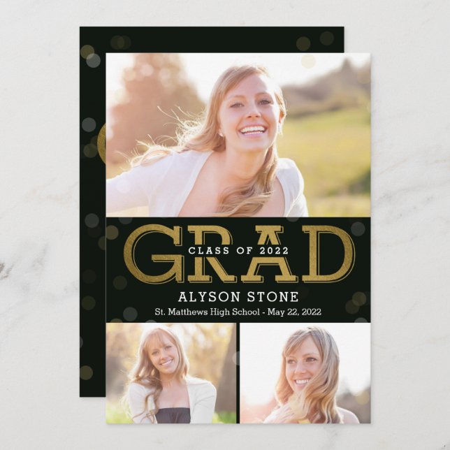 Bokeh Collage Editable Color Graduation Card (Front/Back)