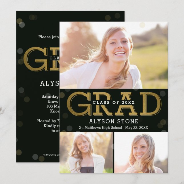 Bokeh Collage Editable Color Graduation Card (Front/Back)