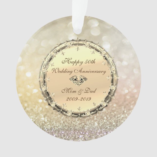 Bokeh, Diamonds 50th Wedding Anniversary Ornament (Front)