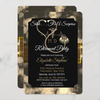 Bokeh Doctor Stethoscope Surprise Retirement Party Invitation by hhbusiness at Zazzle