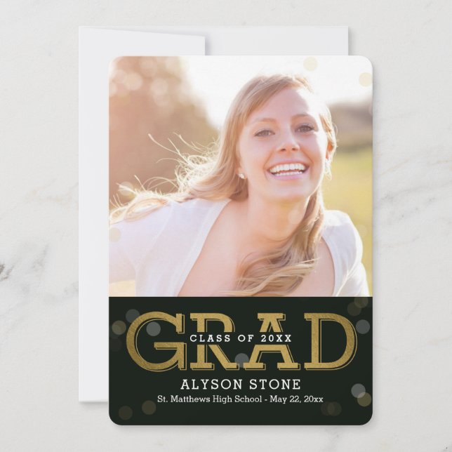 Bokeh Editable Color Photo Graduation Invitation (Front)
