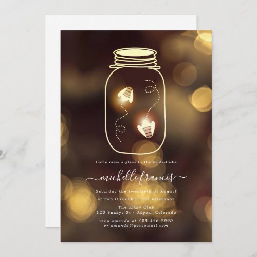 Bokeh Firefly Mason Jar Bridal Shower Invitation