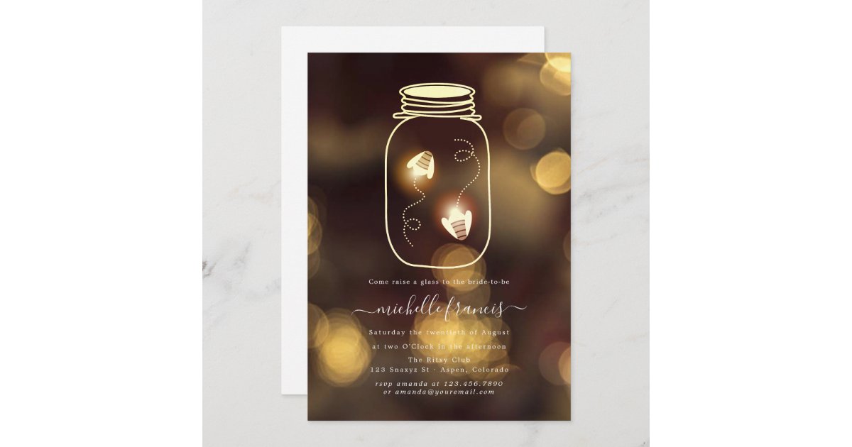 Rustic Fire Flies Mason Jar Bridal Shower Invitation, Zazzle