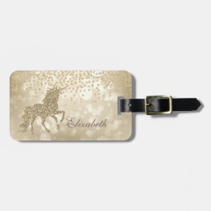 Bokeh Foil Confetty Gold Glitter Unicorn Luggage Tag