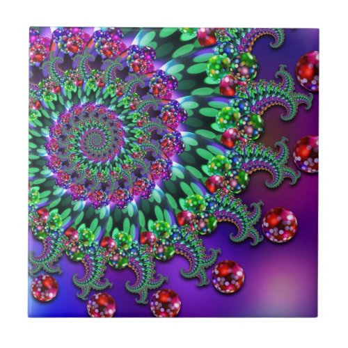 Bokeh Fractal Purple Terquoise Ceramic Tile