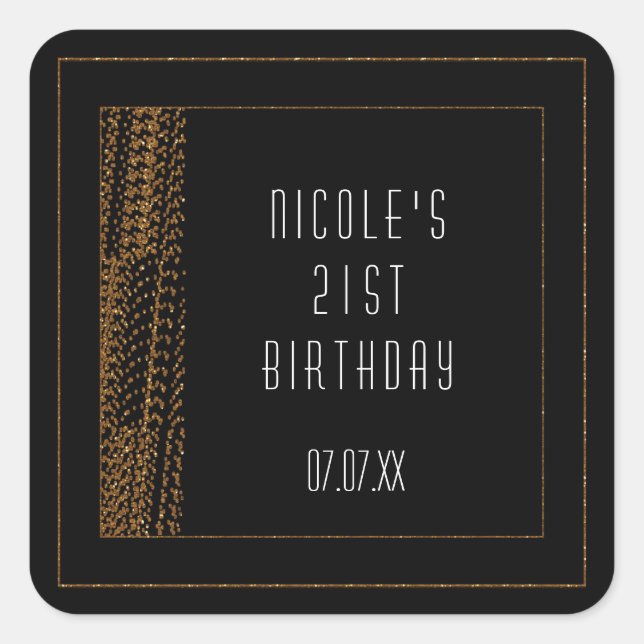 Bokeh Glam All Black & Gold Chic Favor Stickers (Front)