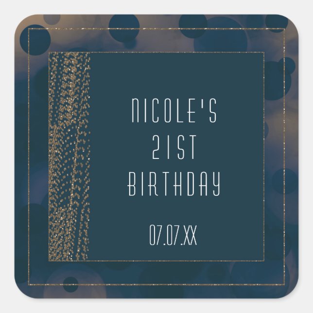 Bokeh Glam Blue & Gold Favor Stickers (Front)
