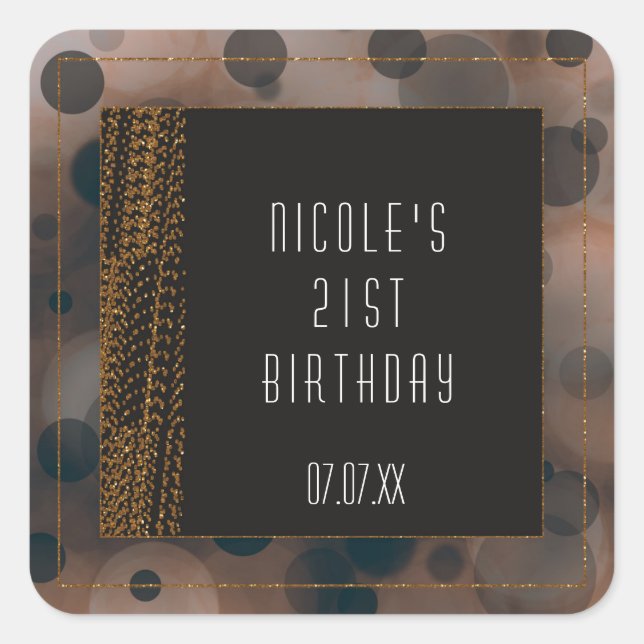 Bokeh Glam Brown Beige & Gold Favor Stickers (Front)