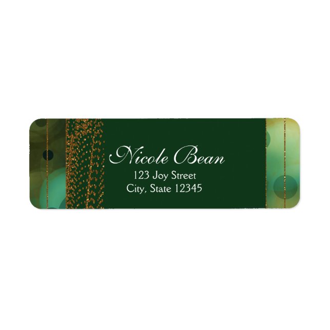 Bokeh Glam Greem Beige & Gold Modern Trendy Label (Front)