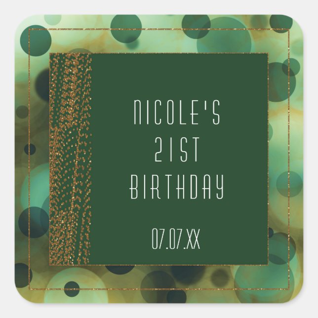 Bokeh Glam Green & Gold Favor Stickers (Front)