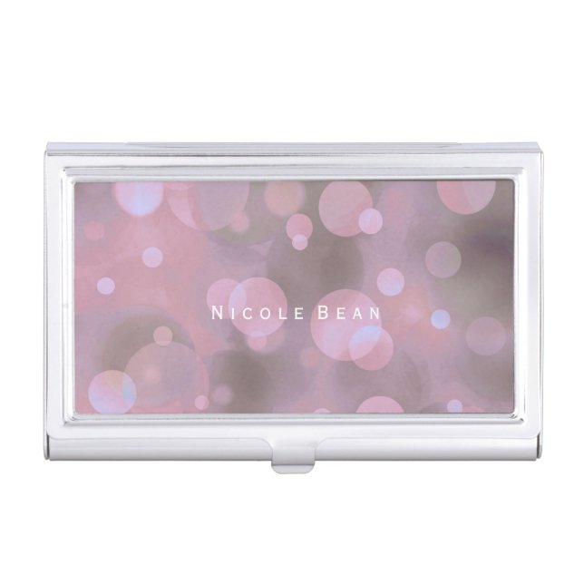 Bokeh Glam Pink & Gold Business Card Holder (Front)