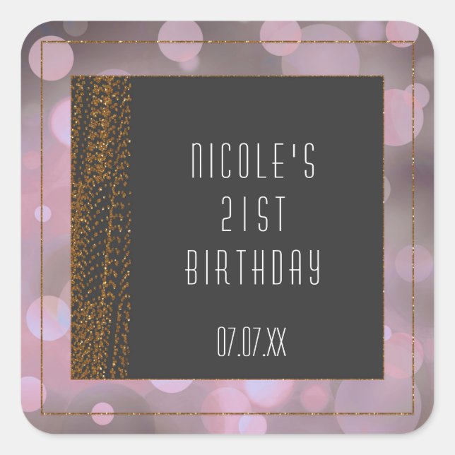 Bokeh Glam Pink Grey & Gold Favor Stickers (Front)