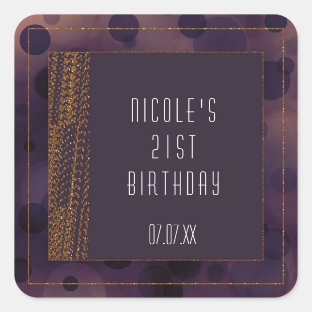 Bokeh Glam Purple & Gold Favor Stickers (Front)