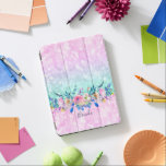 Bokeh Glitter & Colorful Flowers Bouquet iPad Pro Cover<br><div class="desc">Pink and mint-green bokeh glitter background accented with colorful watercolors flowers bouquet. Custom monogram.</div>