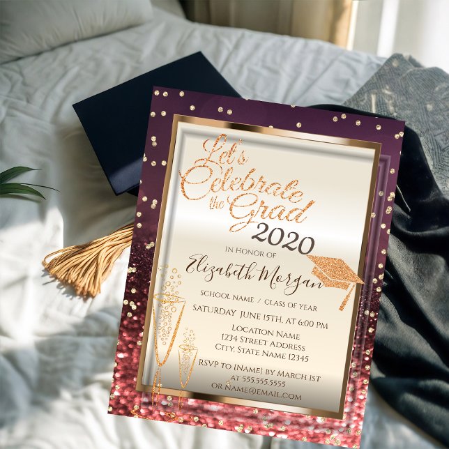 Bokeh,Glitter Graduation Cap,Glass Graduation Invitation (Creator Uploaded)